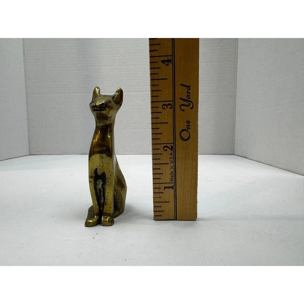 Vintage Brass Cat Figurine Mid Century Modern Egyptian Bastet Style Statue 4